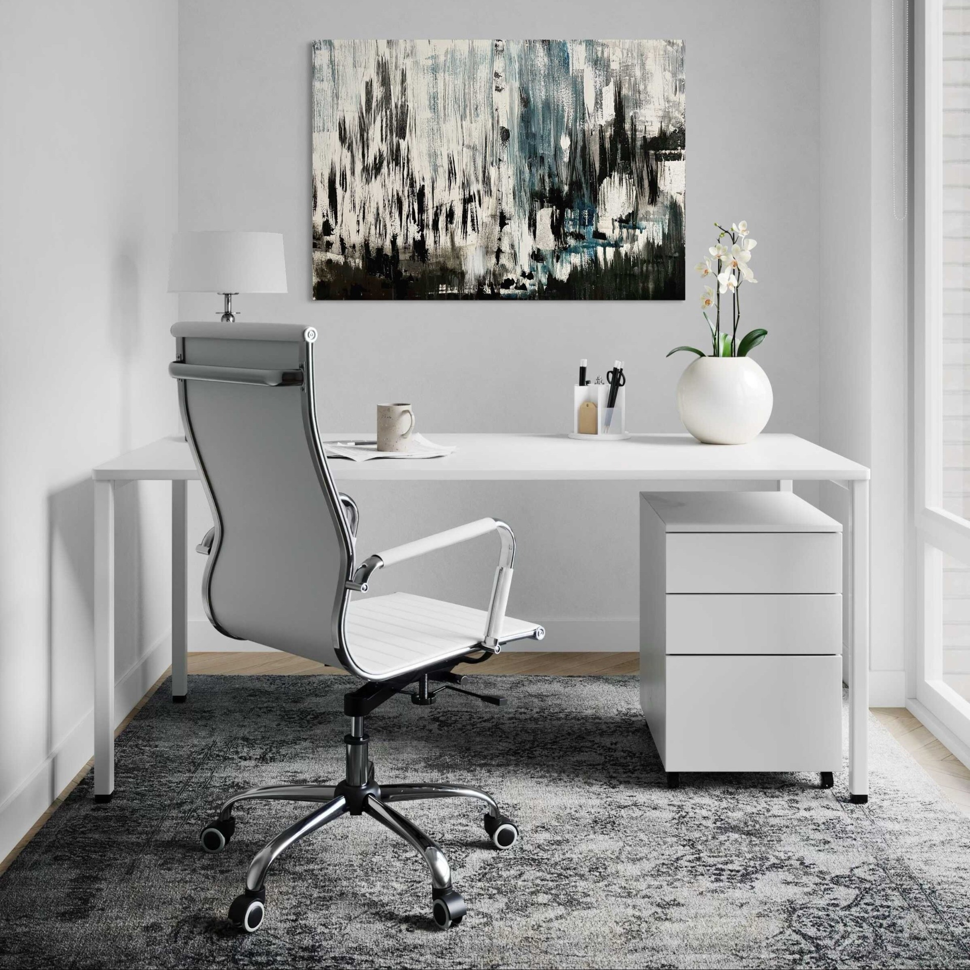 Absztrakt festmény - Going to the Dentist – 70x50 cm – fekete, fehér és kék