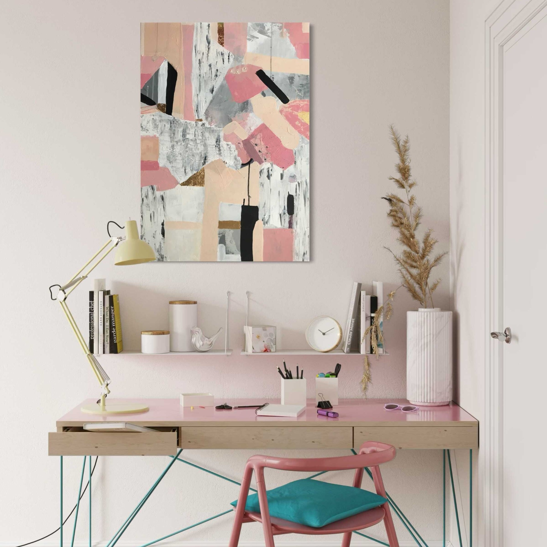 Absztrakt festmény - K. L.– 50x70 cm – bézs, rózsaszín és szürke