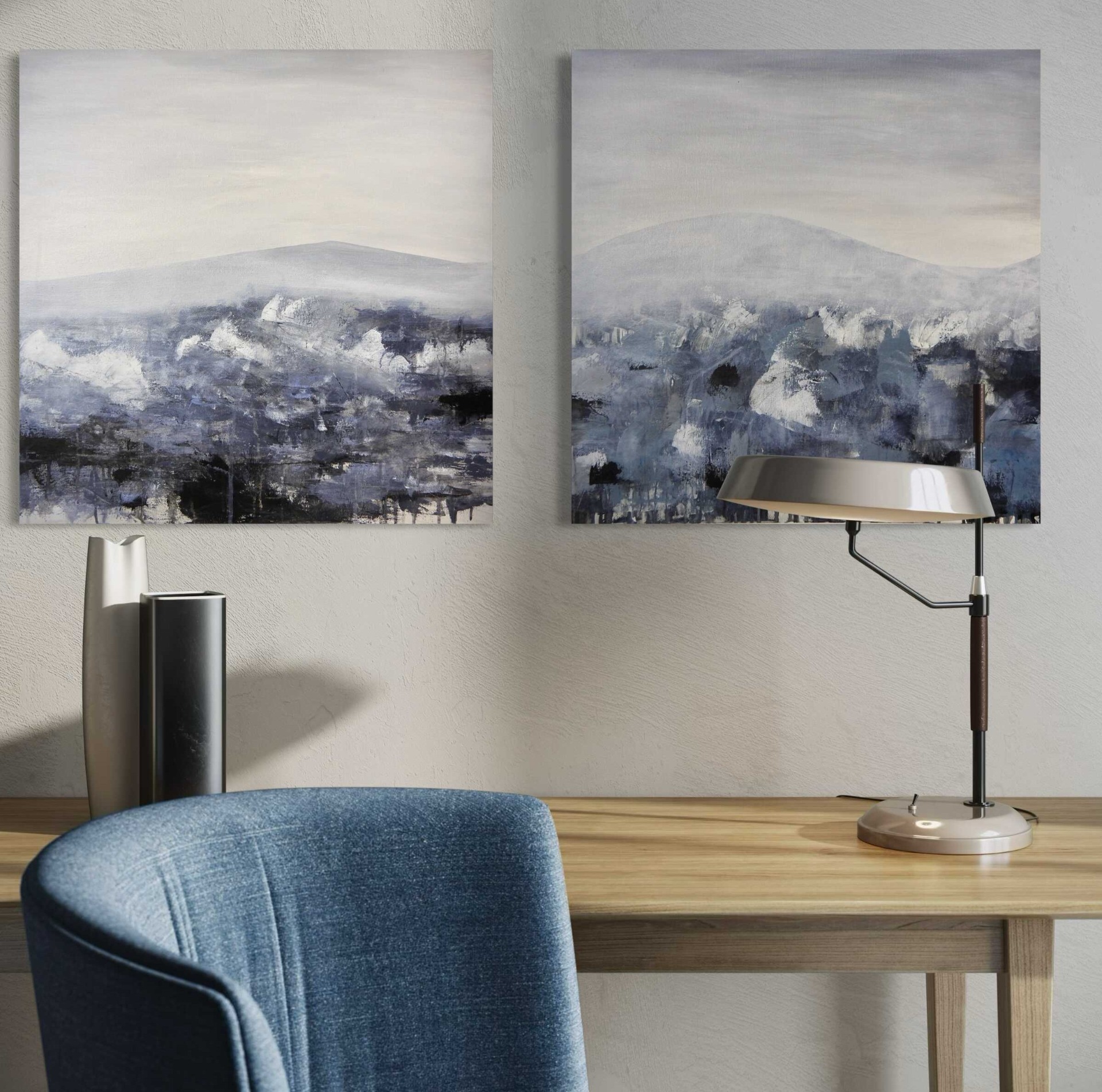 Absztrakt festmény - Ő és én– 60x60 cm – kék és szürke