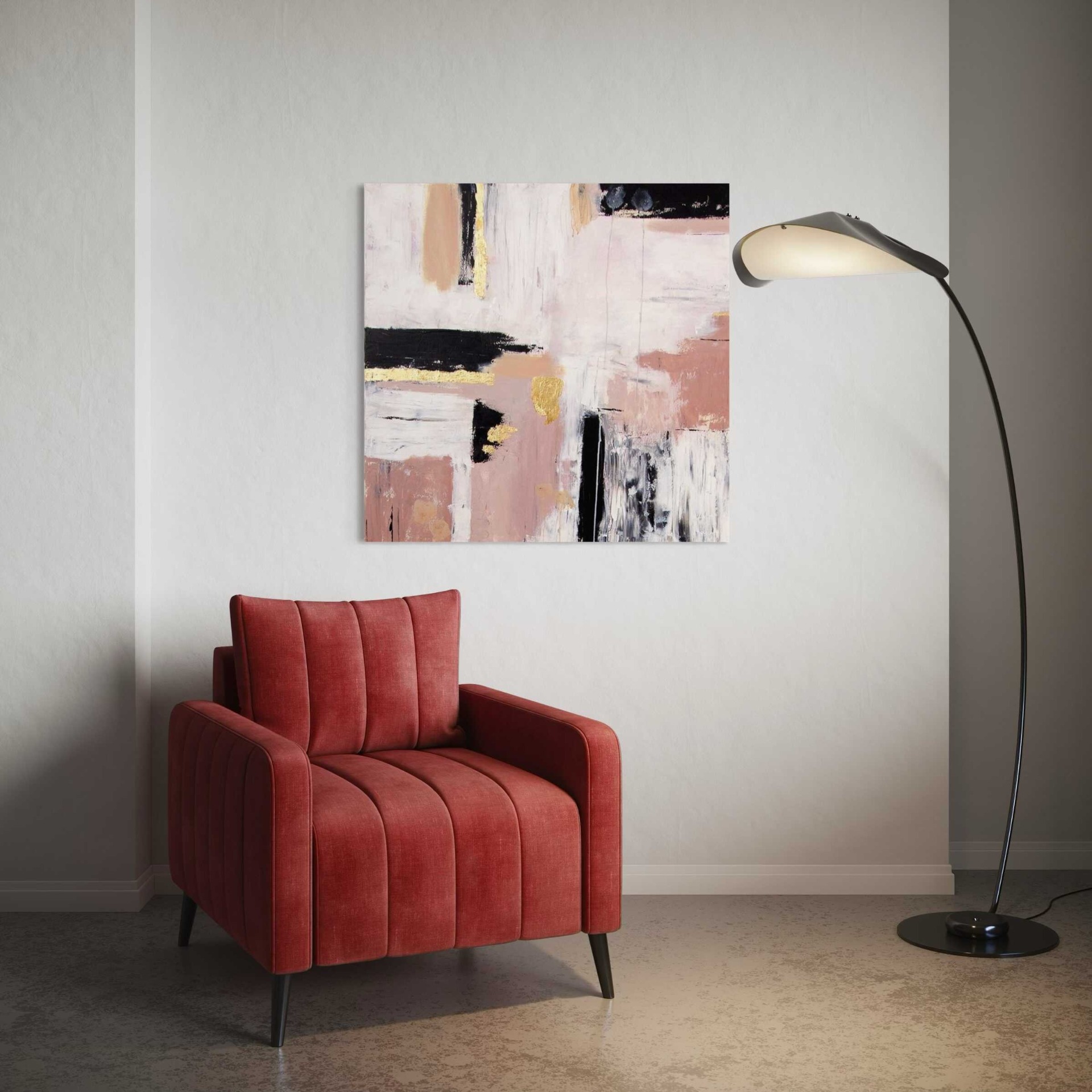 Absztrakt festmény - Szerelem – 100x100 cm – rózsaszín, fekete, fehér és arany