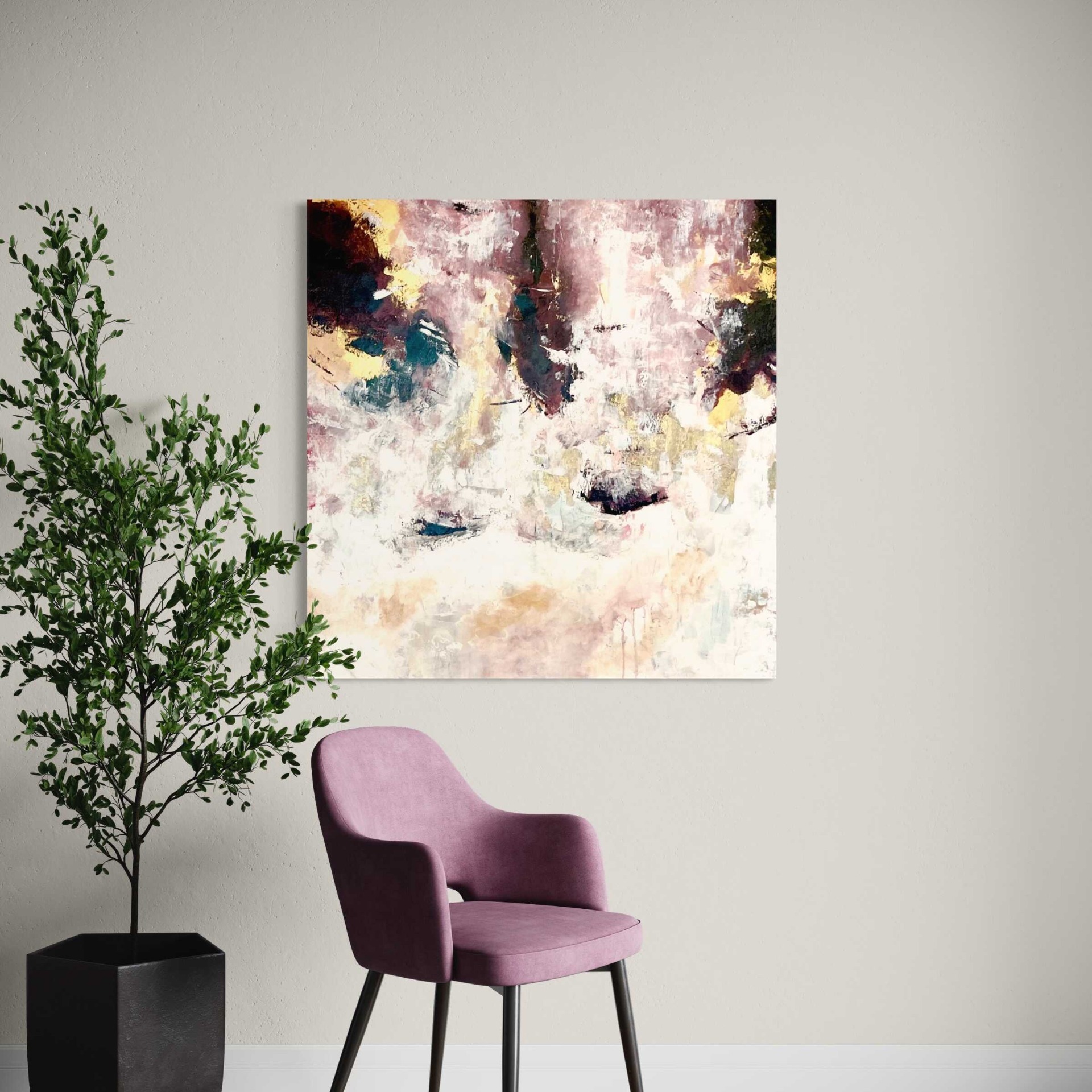 Absztrakt festmény - Márvány – 100x100 cm – lila, fehér és arany