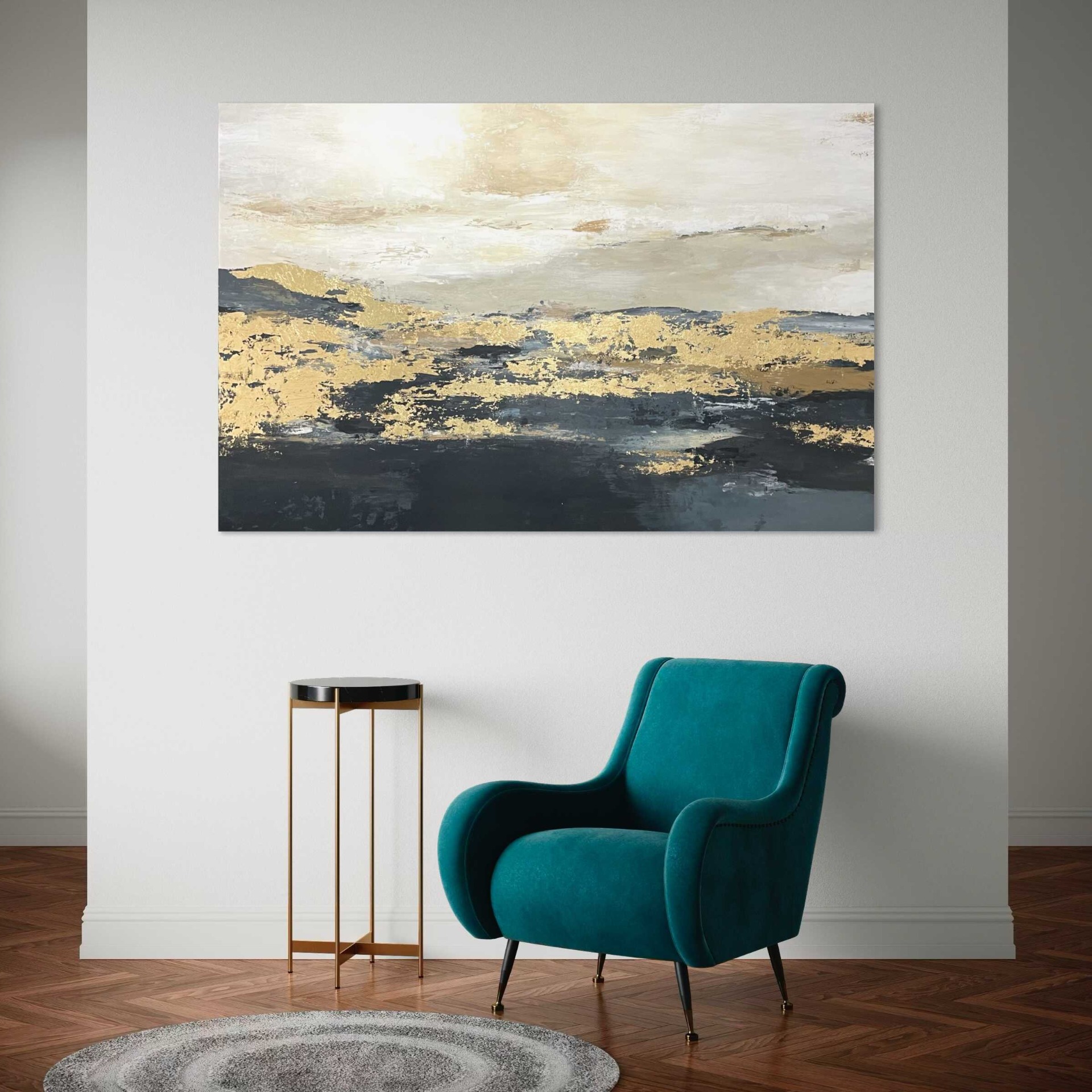 Modern absztrakt festmény - kék, arany, bézs
