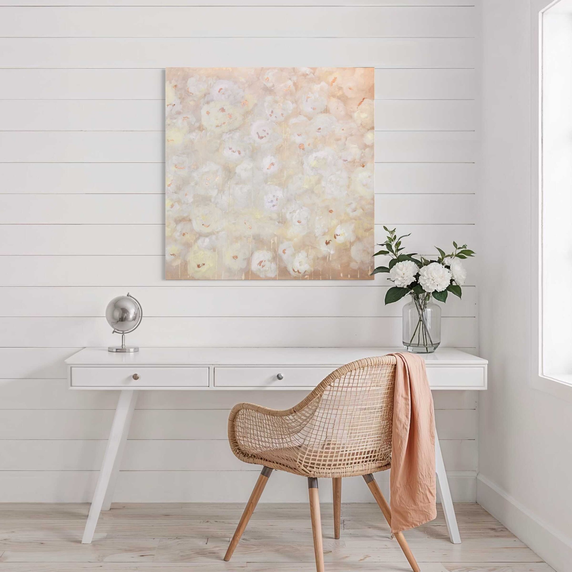 Púder árnyalatú absztrakt festmény finom textúrákkal – világos, modern térbe