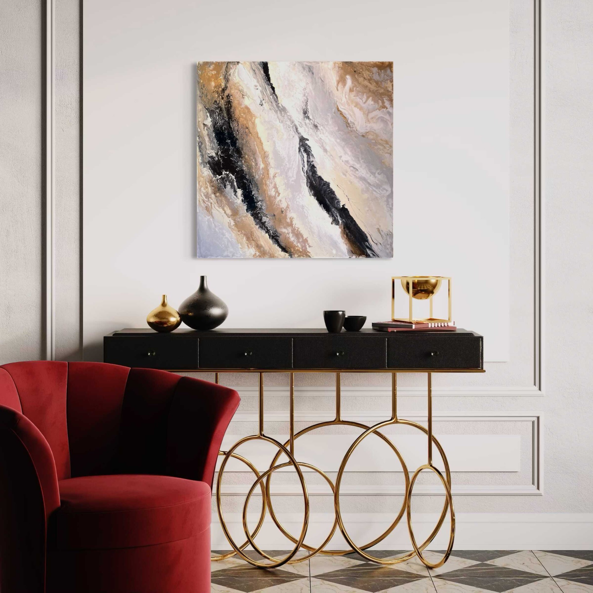 Márvány hatású absztrakt festmény 60x60 cm, a Marble Series sorozatból