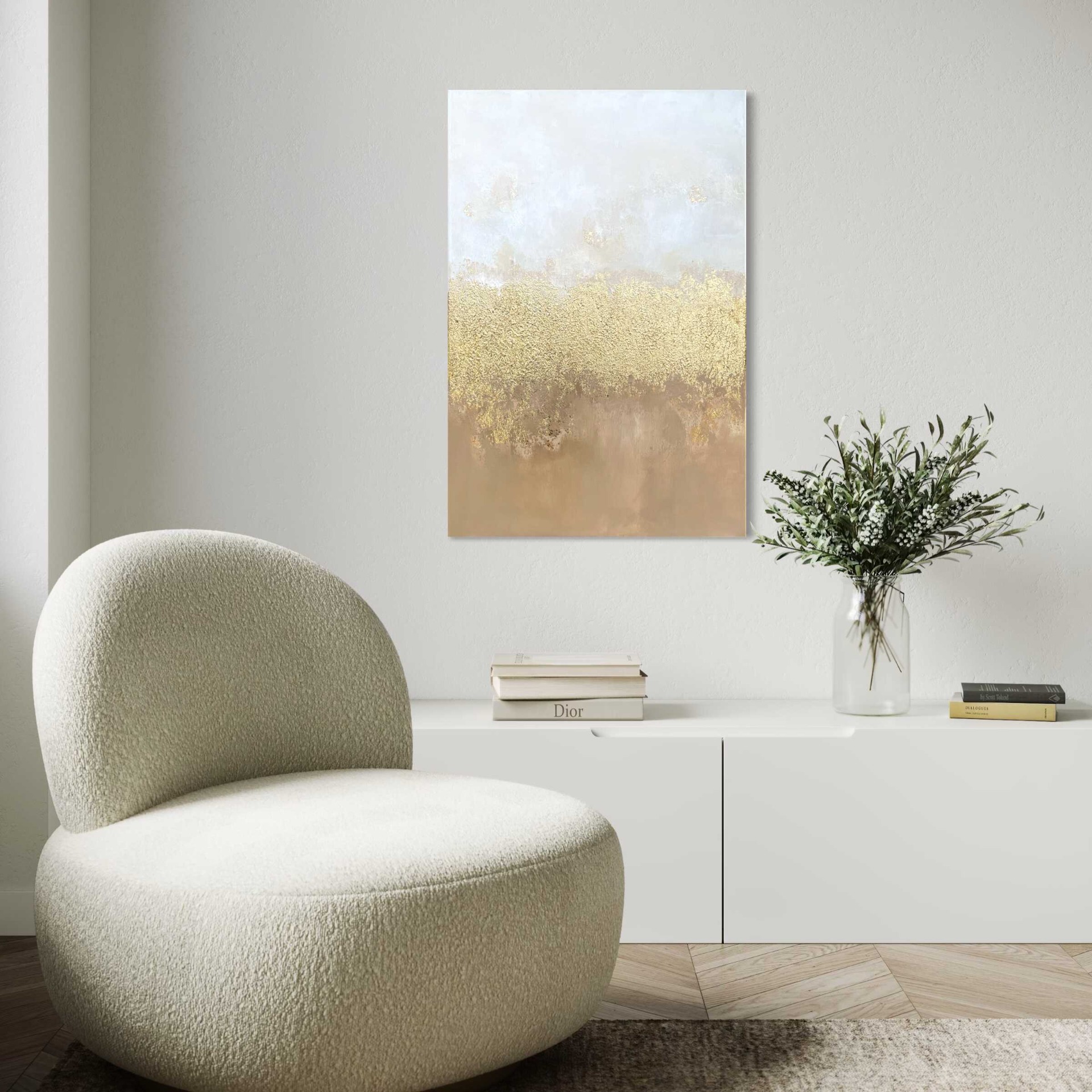 Lumen - Strukturált, arany fóliás absztrakt festmény 90x60 cm méretben