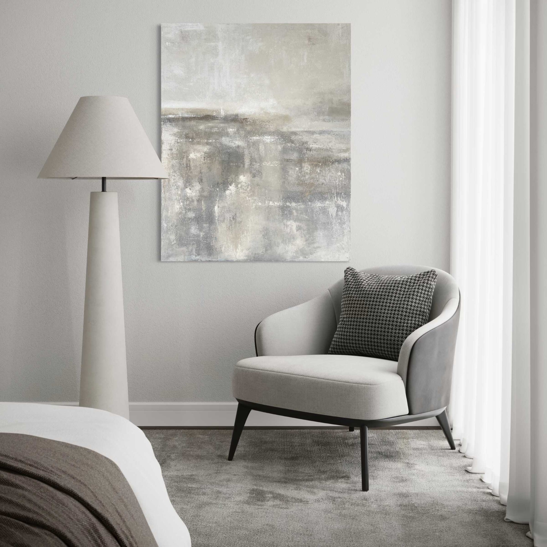 Monolit - absztrakt festmény, 110x90 cm bézs és szürke színekkel, strukturált felülettel