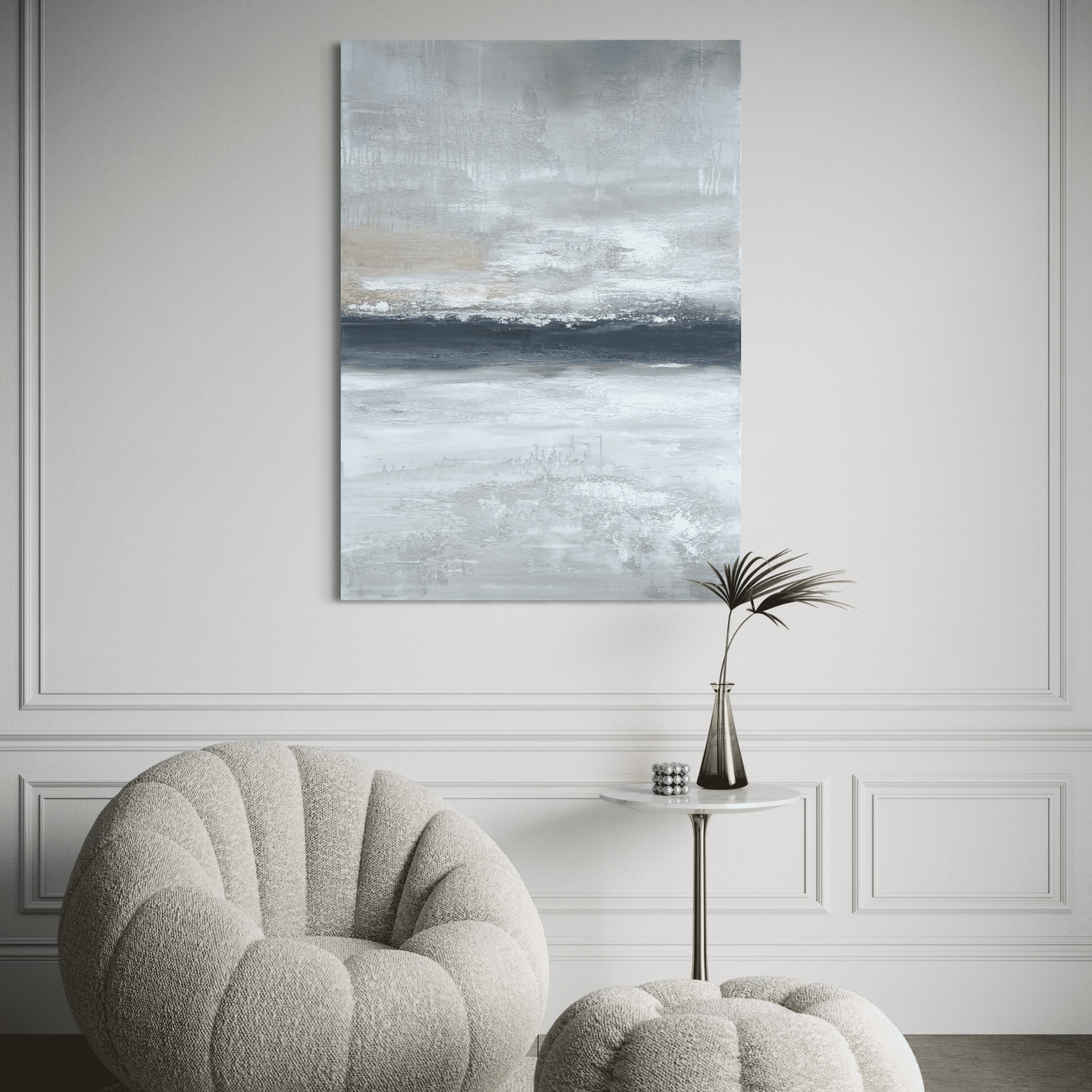 Túlpart - szürkéskék és bézs árnyalatokkal, 140x100 cm