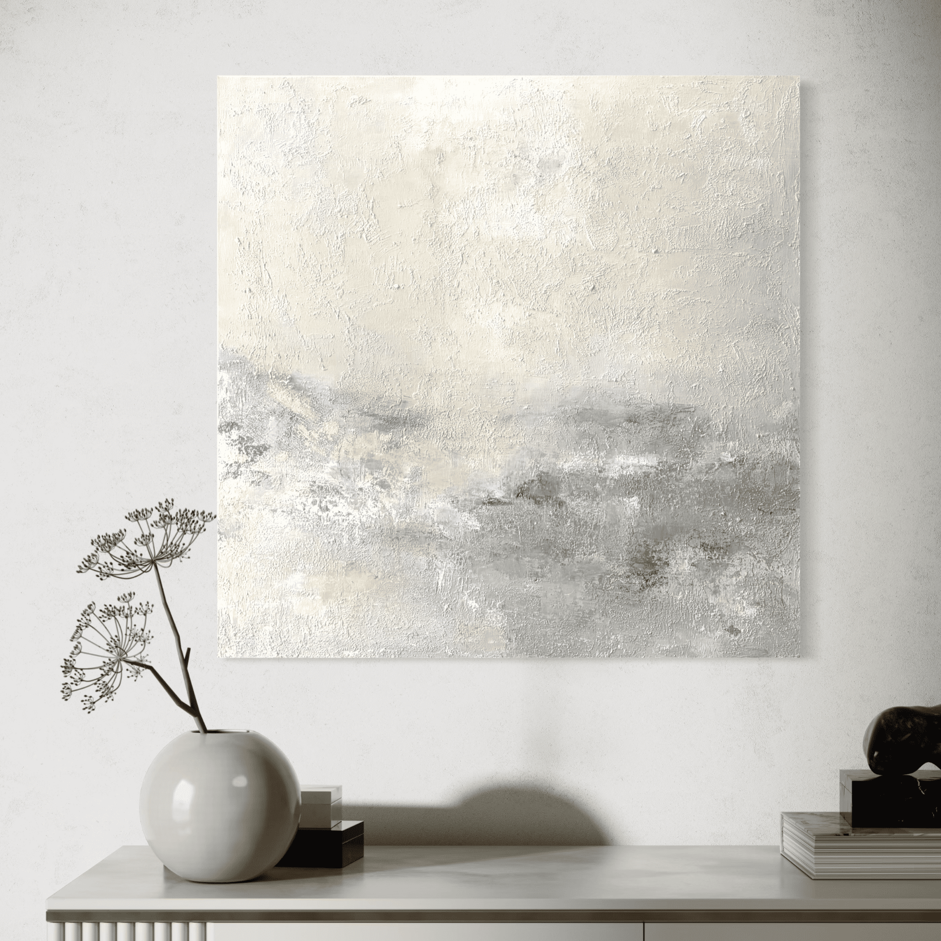 Pearl - absztrakt festméby bézs és törtfehér árnyalatokkal, strukturált felülettel