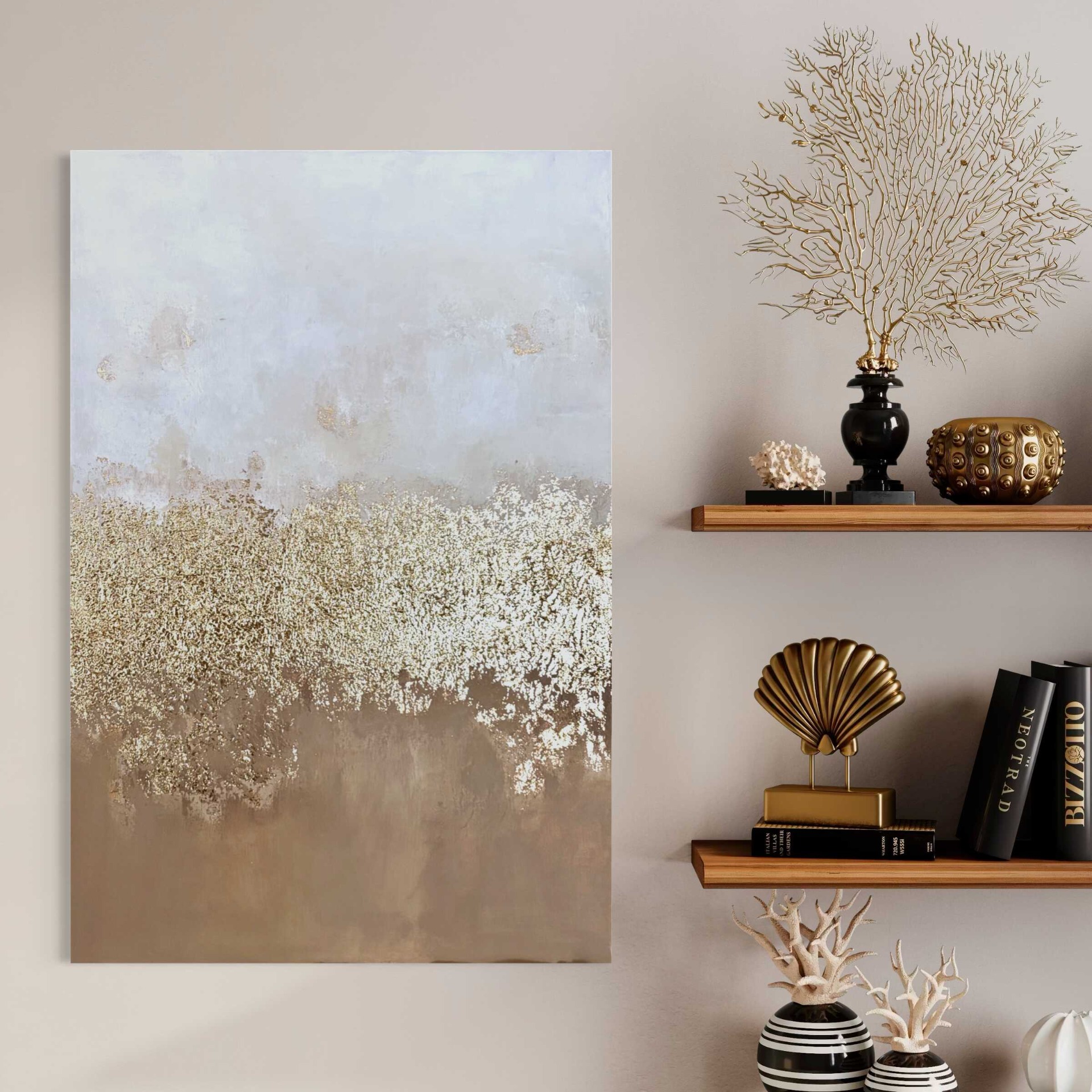 Lumen - Strukturált, arany fóliás absztrakt festmény 90x60 cm méretben
